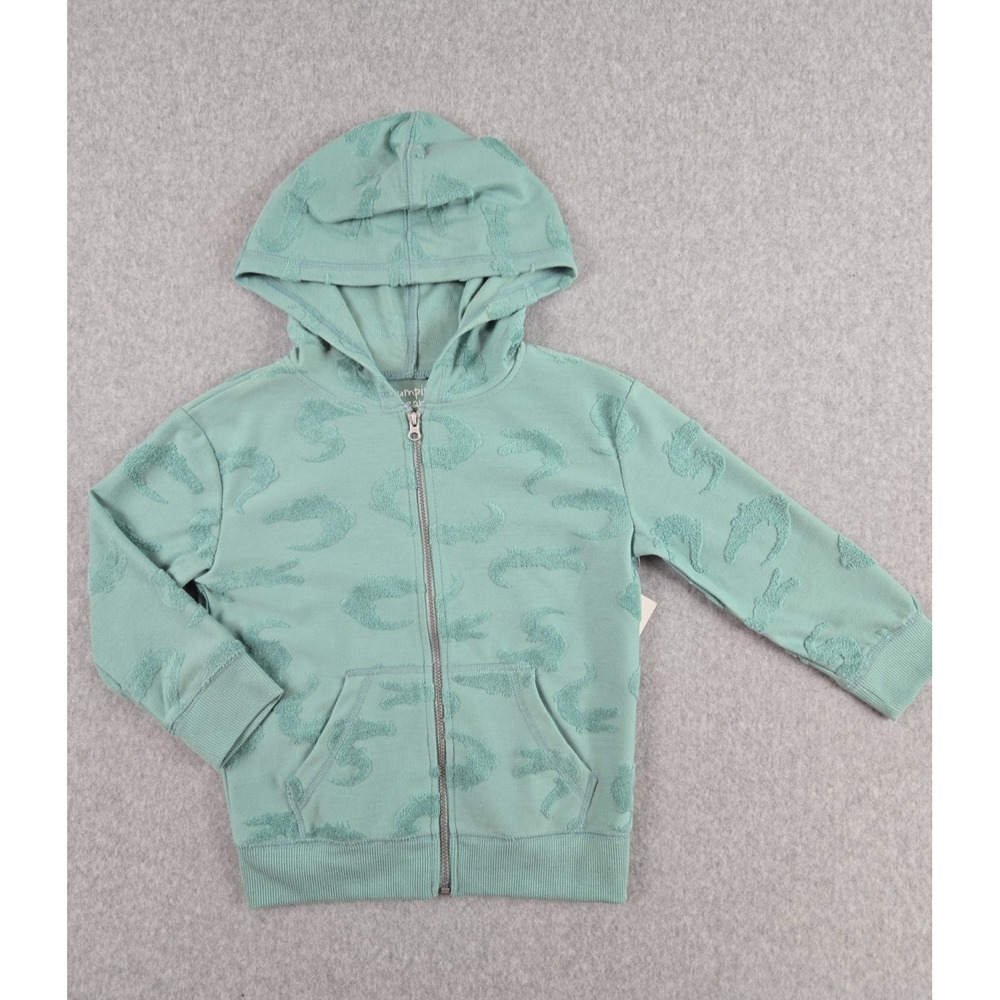 Jumping Beans Boys Size 4T Zip Up Hoodie Jacket Green w/ Gator Print Hooded NWT